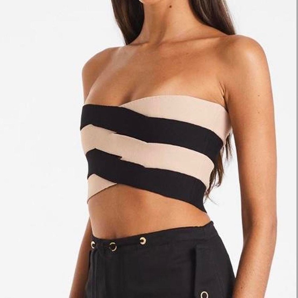 DION LEE “INTERLOCK” STRAPLESS BANDAGE BUSTIER, SZ US/4 SMALL